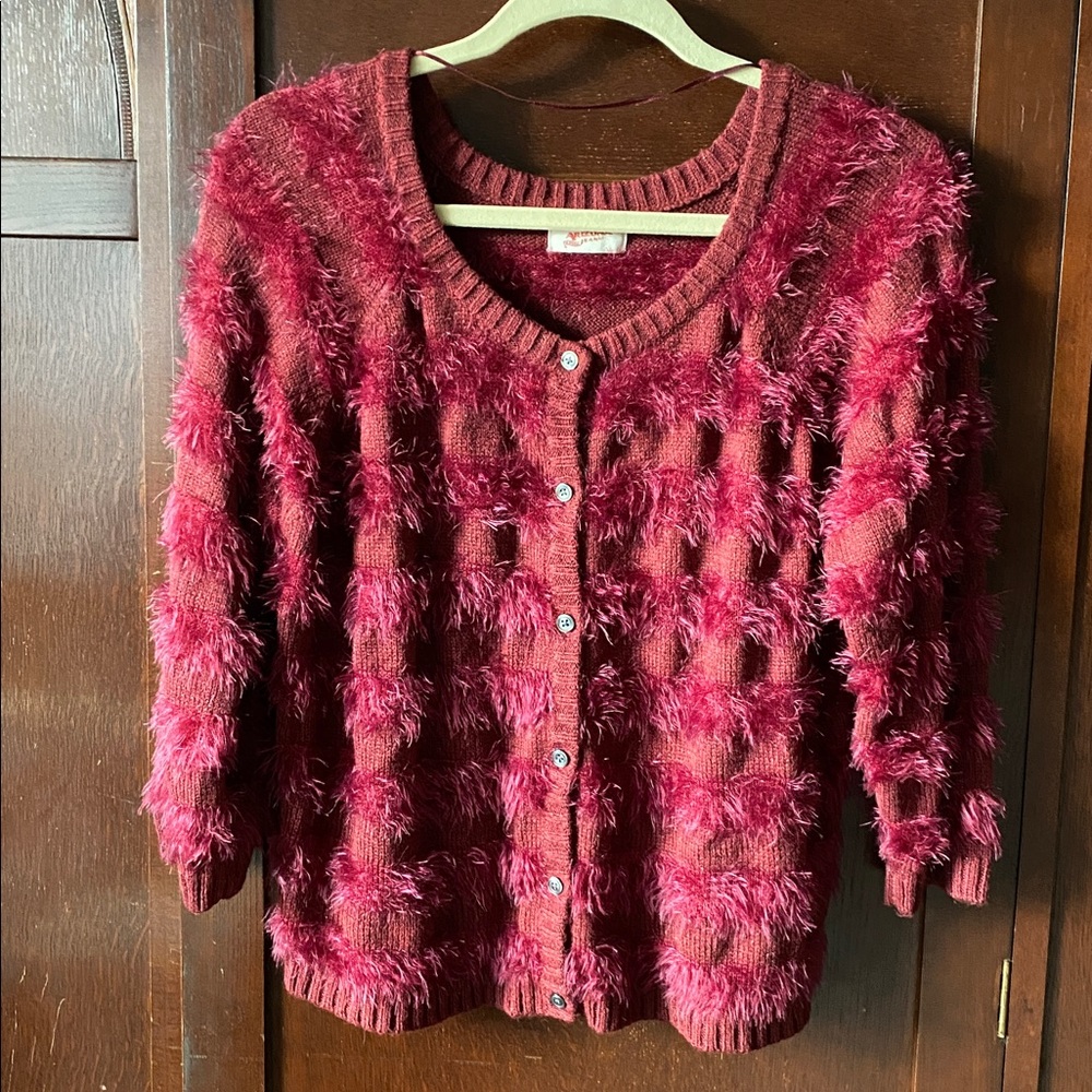 Red Fuzzy Button-Up Cardigan
